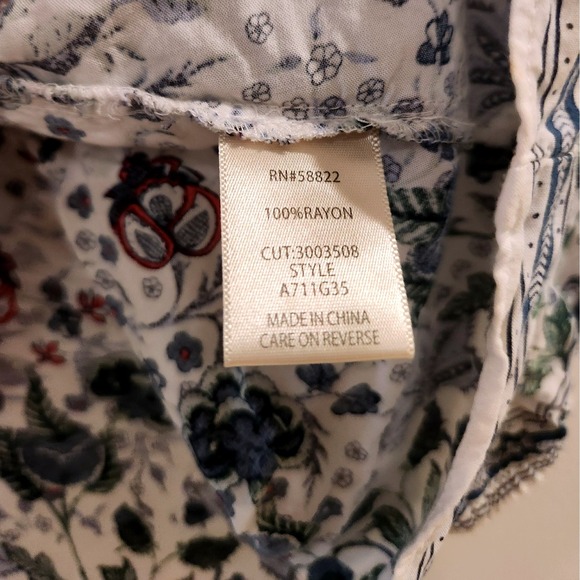 MAXSTUDIO Floral Blouse Tie Waist‎ Balloon Sleeve V Neck Boho Rayon Top - Picture 5 of 10